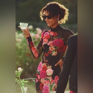 AFRM Shailene floral Long Sleeve Turtleneck Mesh Dress